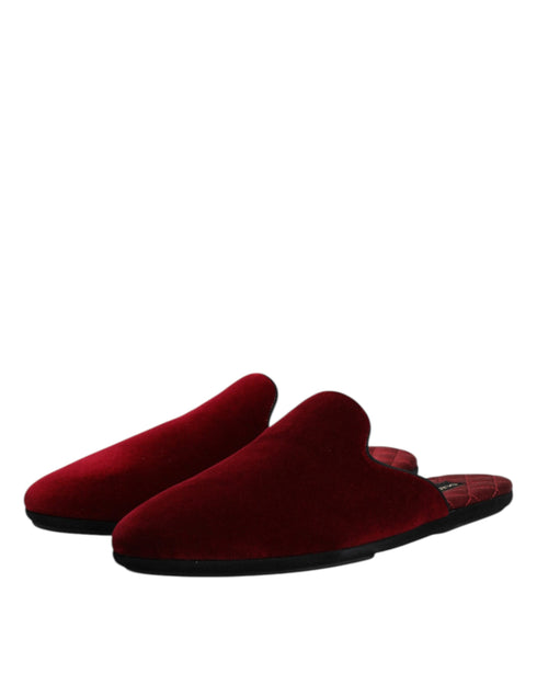 Dolce & Gabbana Red Viscose Velvet Slides Flat Slipper Shoes